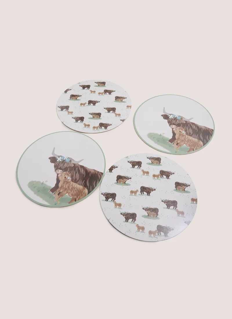 Matalan 4 Pack Highland Cow Placemats White